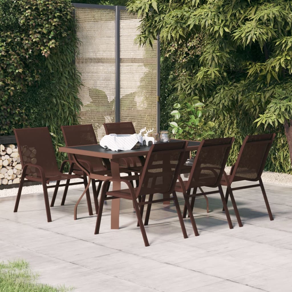 7 Piece Garden Dining Set Brown and Black - The Home Maker