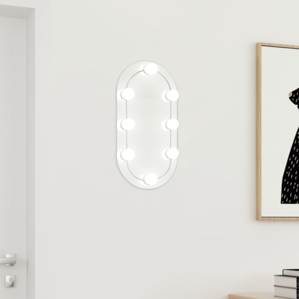 Mirror with LED Lights 40x20 cm Glass Oval - Decor Base