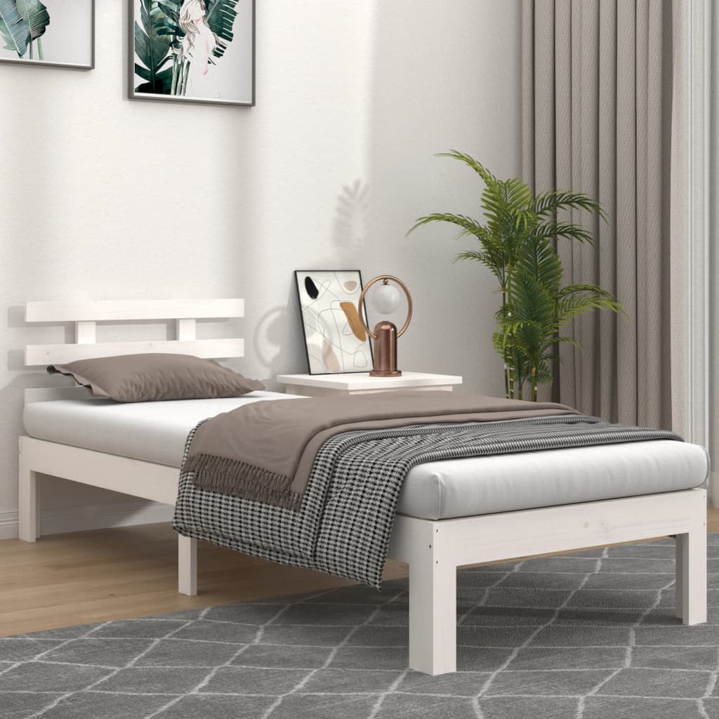 Bed Frame White Solid Wood 75x190 cm Small Single - Design Hut