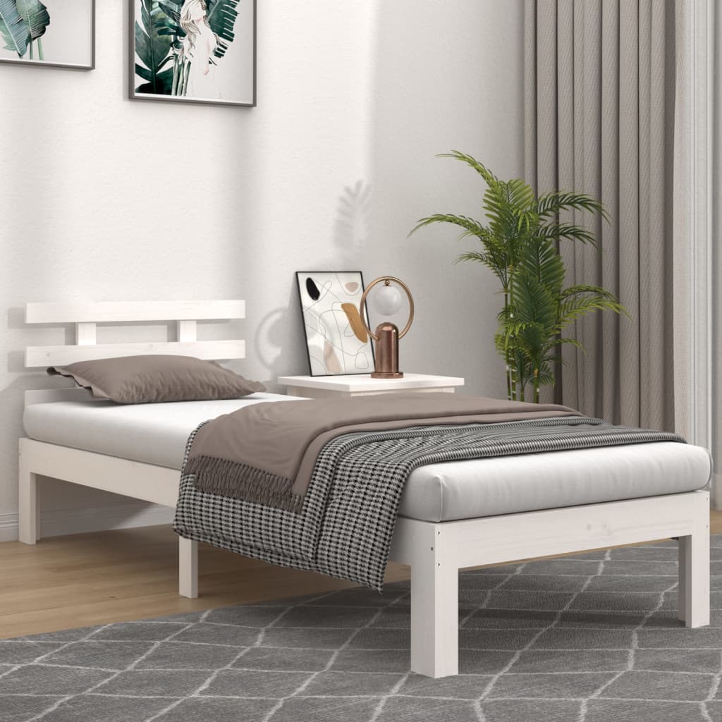 Bed Frame White Solid Wood 90x200 cm - R and M Furniture