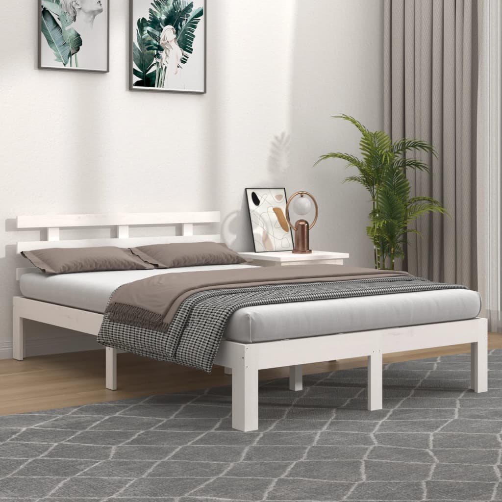 Bed Frame White Solid Wood 140x200 cm - Casper Homes