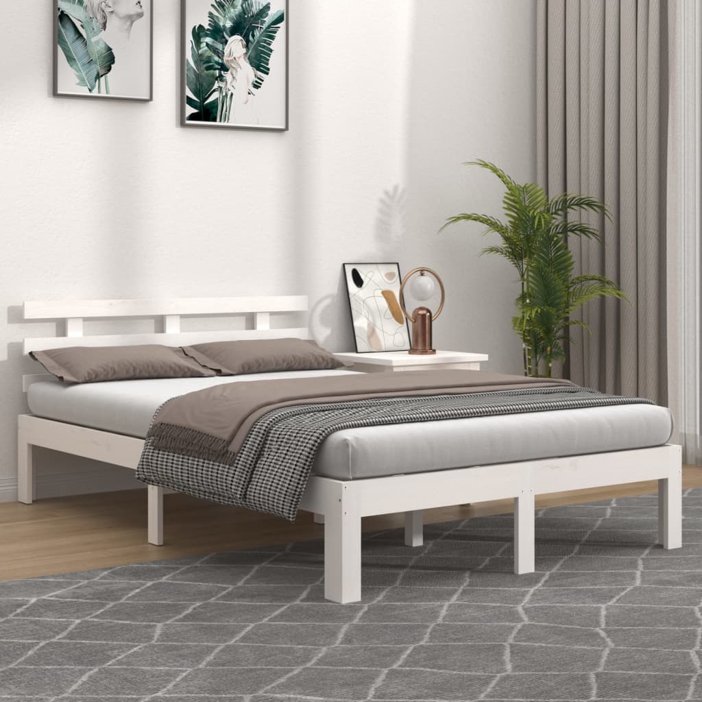 Bed Frame White Solid Wood 160x200 cm - Brittle & Co