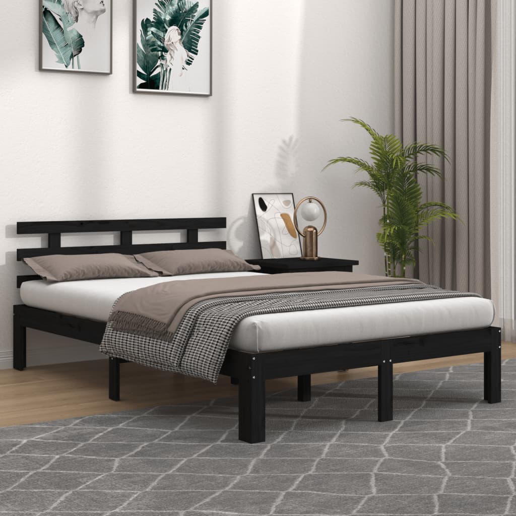 Bed Frame Black Solid Wood 200x200 cm - Decor Base