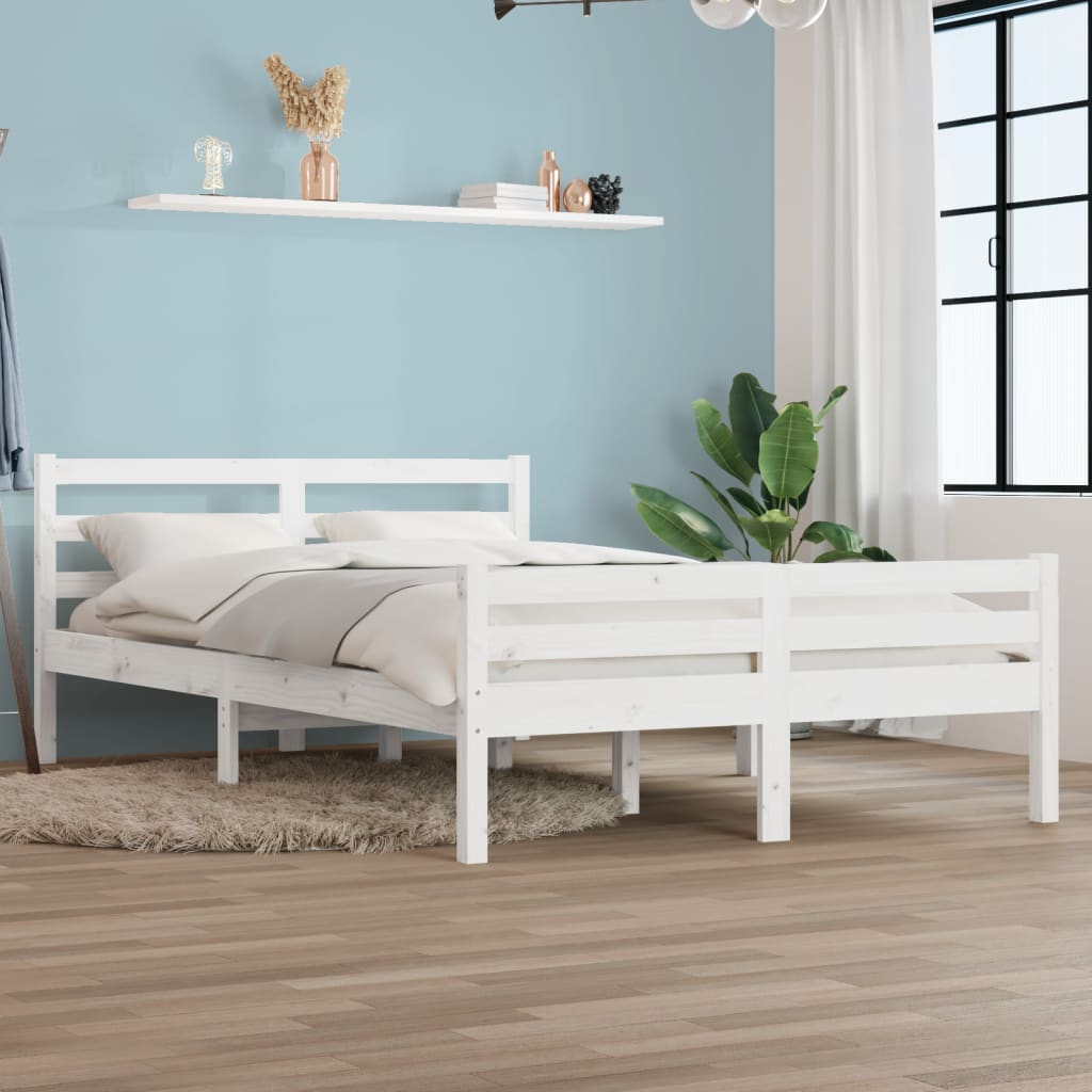 Bed Frame White Solid Wood 150x200 cm King Size - R and M Furniture