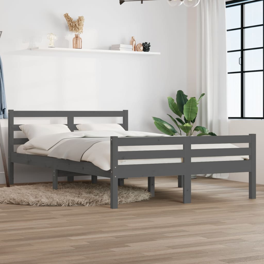 Bed Frame Grey Solid Wood 150x200 cm King Size - Discount Dealers