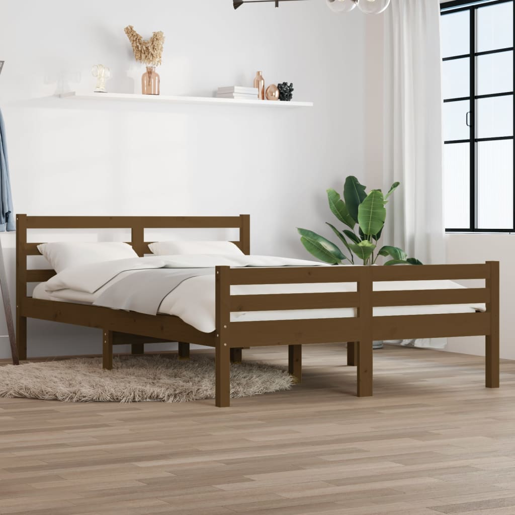Bed Frame Honey Brown Solid Wood 150x200 cm King Size - R and M Furniture