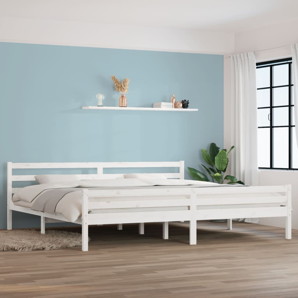 Bed Frame White Solid Wood 200x200 cm - Brittle & Co