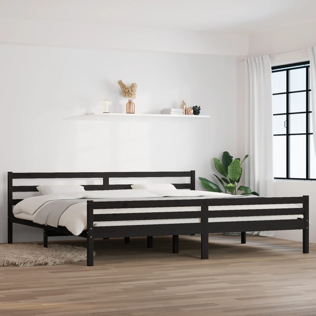 Bed Frame Black Solid Wood 200x200 cm - Merlin Deals