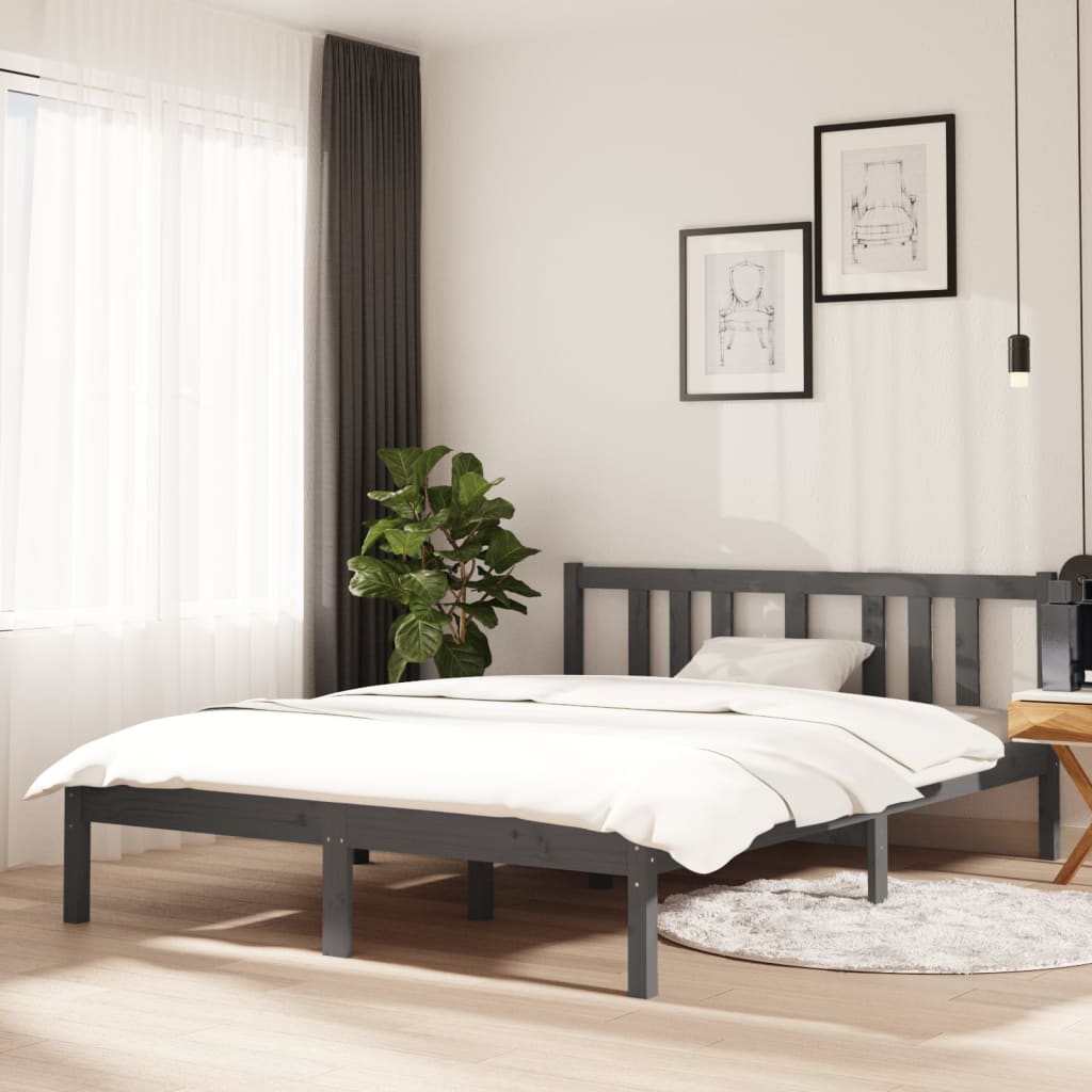 Bed Frame Grey Solid Wood 135x190 cm Double - The Home Maker