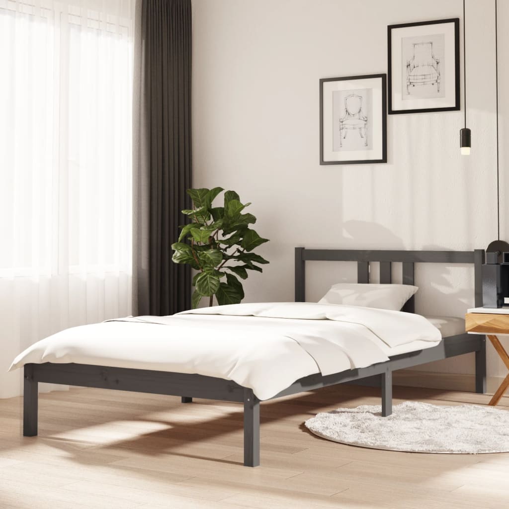 Bed Frame Grey Solid Wood 100x200 cm - Sid & Sam