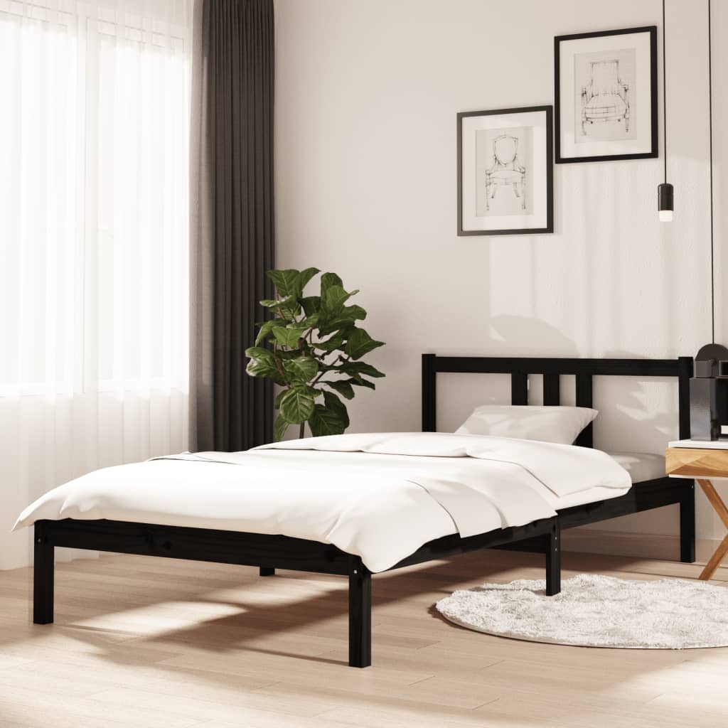 Bed Frame Black Solid Wood 100x200 cm - Millennium Furniture
