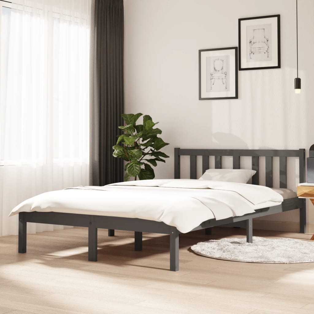 Bed Frame Grey Solid Wood 120x200 cm - Merkel Designers