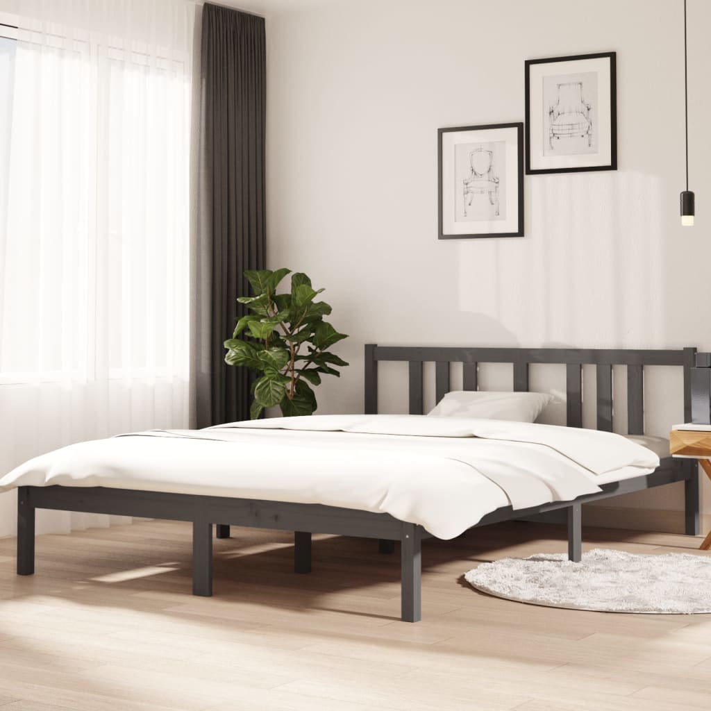Bed Frame Grey Solid Wood 140x200 cm - Millennium Furniture