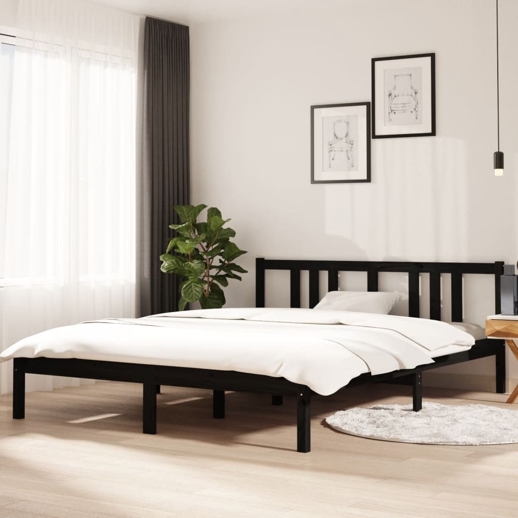 Bed Frame Black Solid Wood 150x200 cm King Size - Discount Dealers