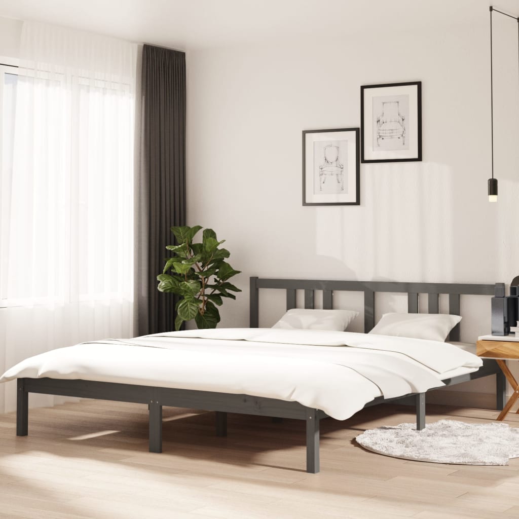 Bed Frame Grey Solid Wood 160x200 cm - Tyrell & Tyrell
