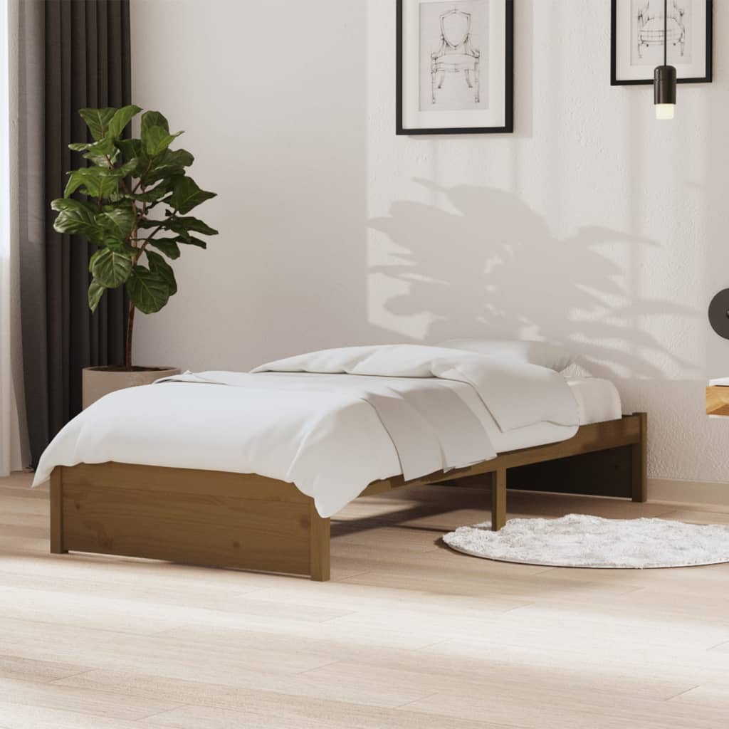 Bed Frame Honey Brown Solid Wood 90x190 cm Single - R and M Furniture