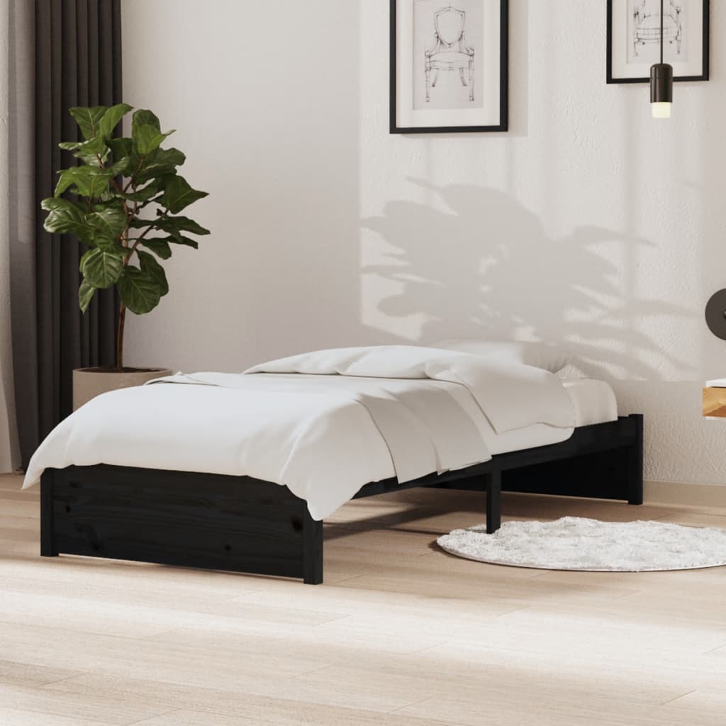 Bed Frame Black Solid Wood 90x190 cm Single - Tyrell & Tyrell