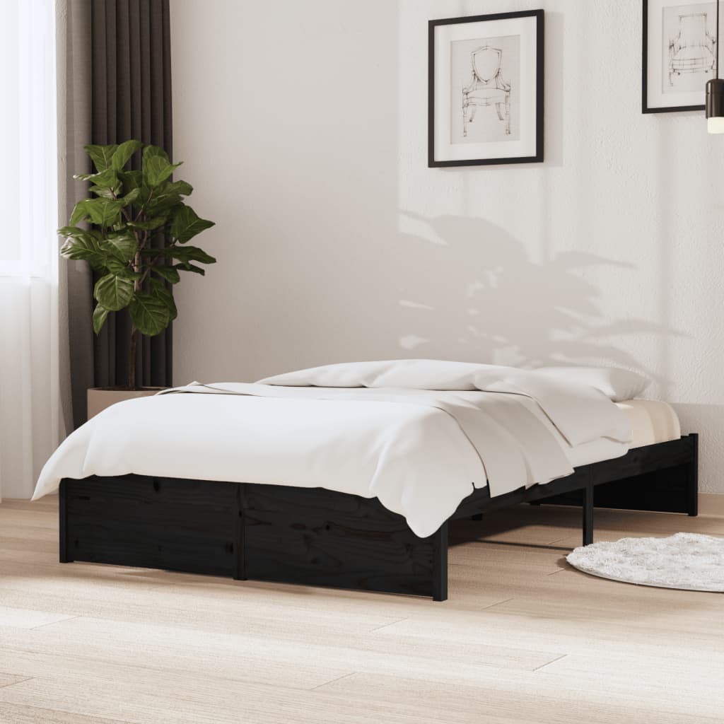 Bed Frame Black Solid Wood 120x190 cm Small Double - Style and Chic