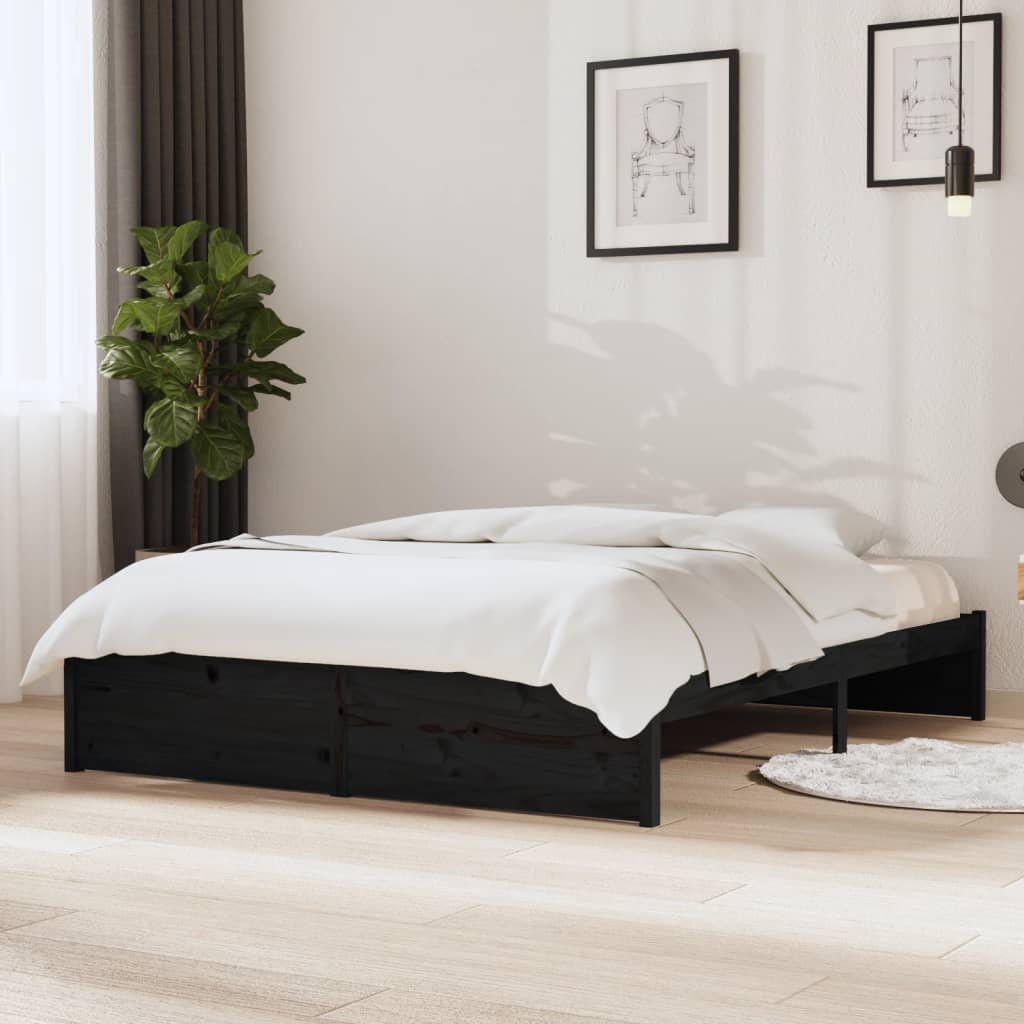 Bed Frame Black Solid Wood 140x190 cm - Merlin Deals