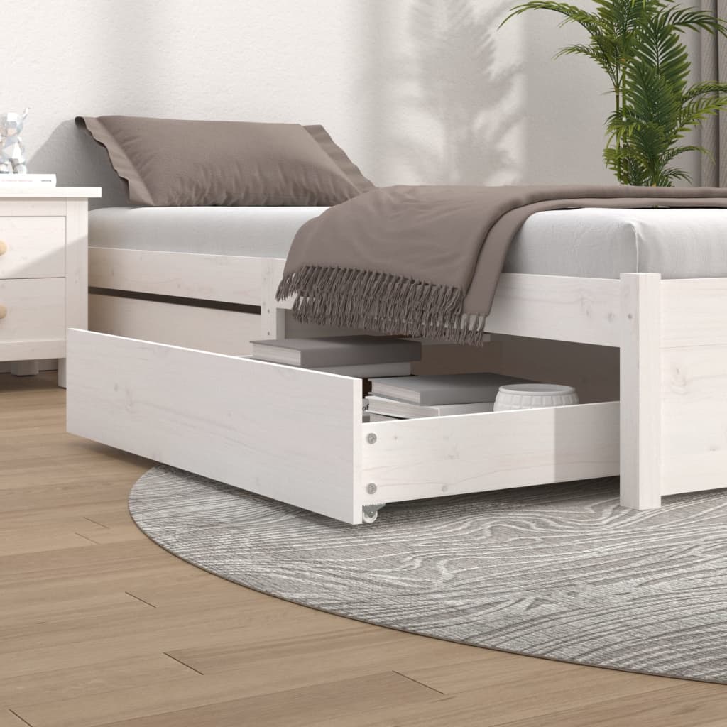 Bed Drawers 2 pcs White Solid Wood Pine - Unbeatable Bargains