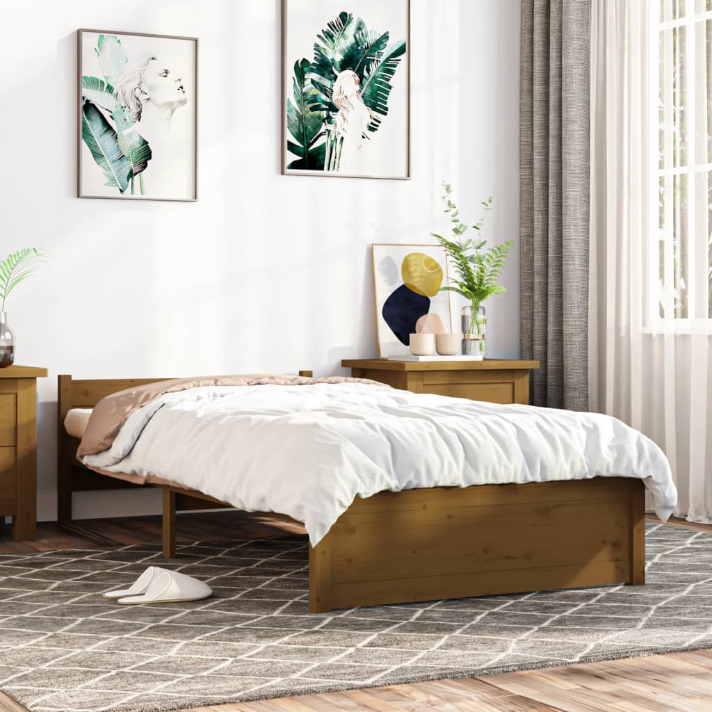 Bed Frame Honey Brown Solid Wood 75x190 cm Small Single - Unbeatable Bargains
