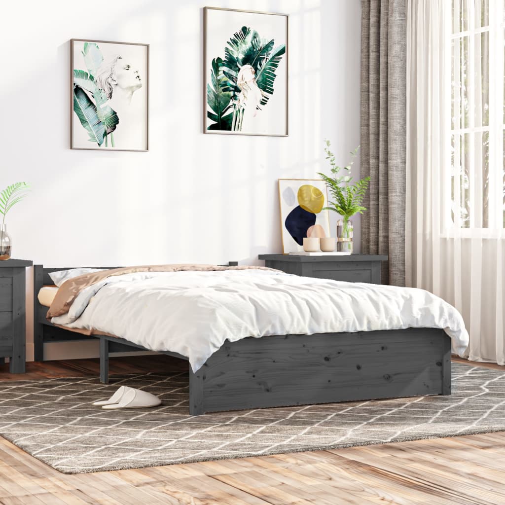 Bed Frame Grey Solid Wood 135x190 cm Double - Millennium Furniture