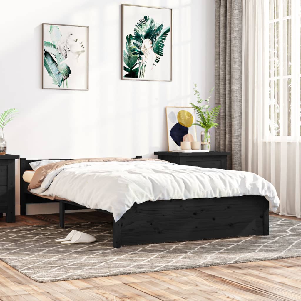 Bed Frame Black Solid Wood 135x190 cm Double - All Things Good