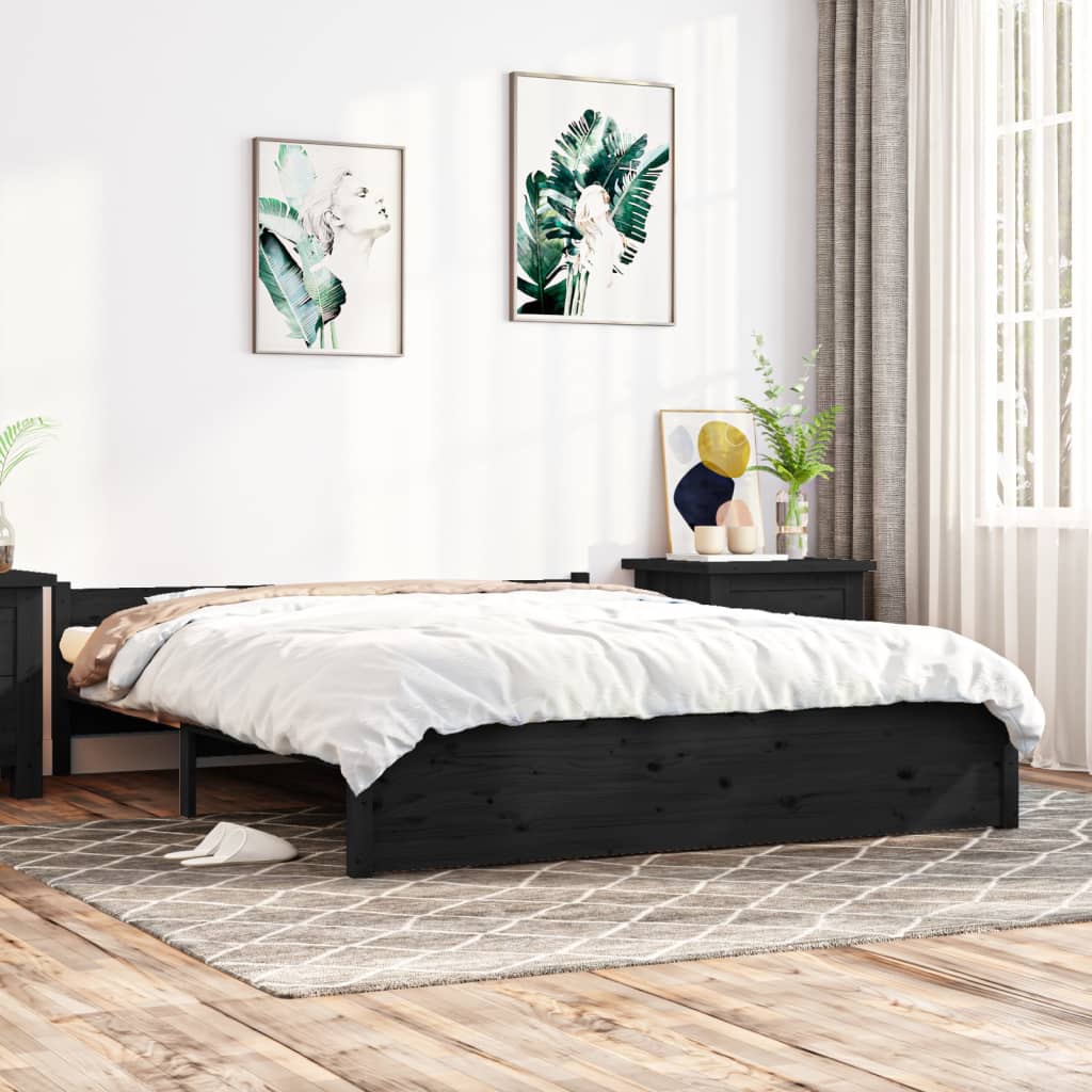 Bed Frame Black Solid Wood 140x190 cm - All Things Good