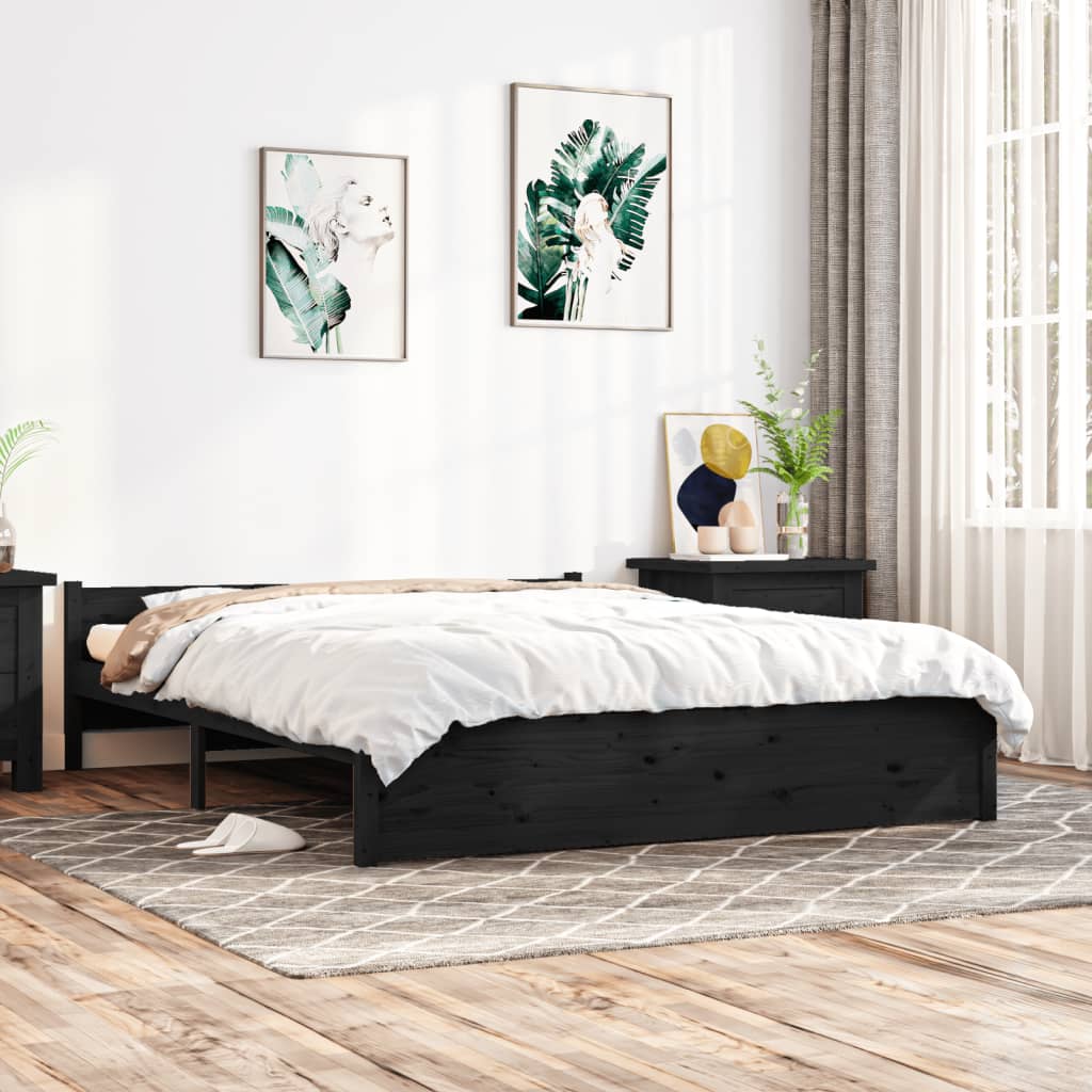 Bed Frame Black Solid Wood 150x200 cm King Size - Sid & Sam