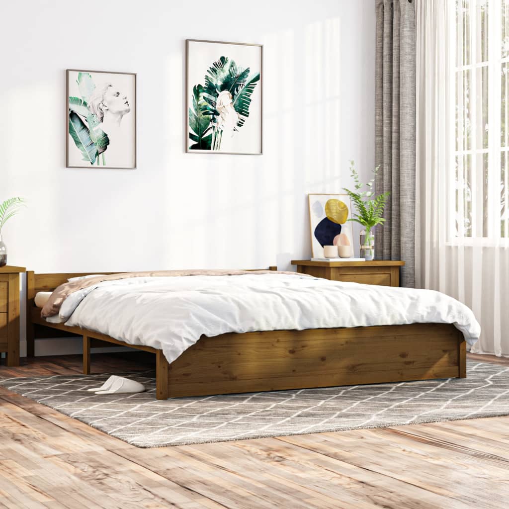 Bed Frame Honey Brown Solid Wood 200x200 cm - Tyrell & Tyrell