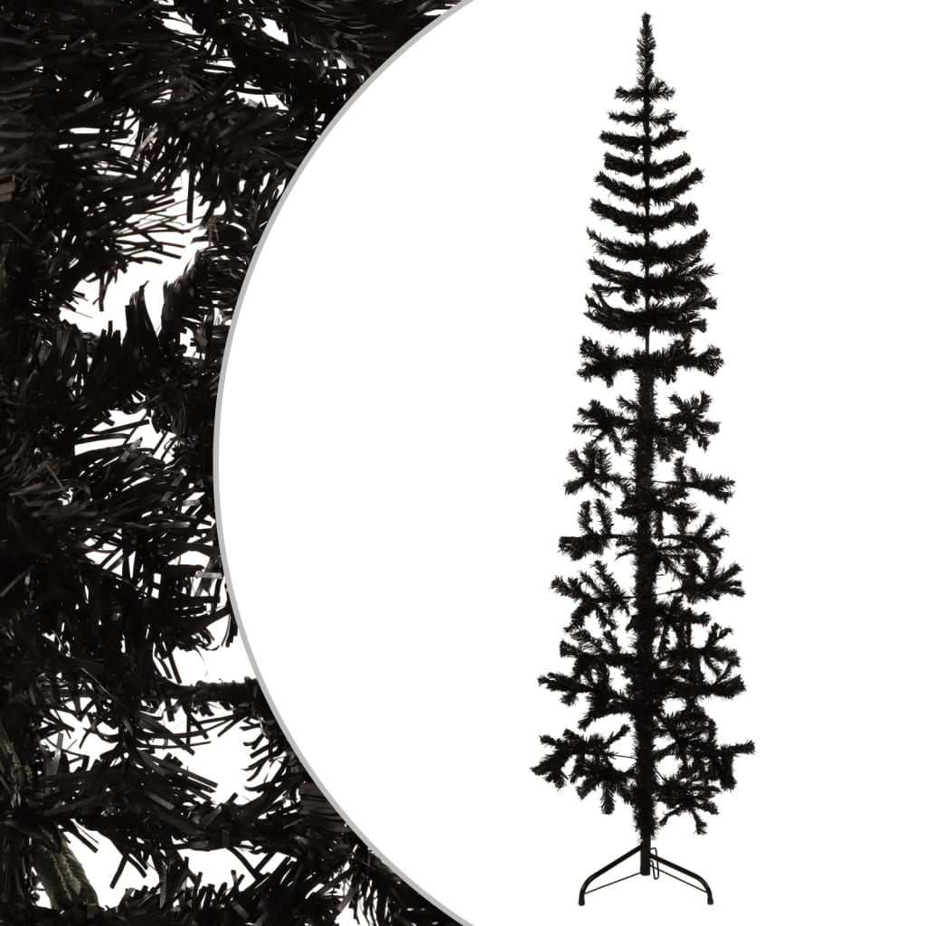Lauxe Slim Artificial Half Christmas Tree Stand Black 210cm - Unbeatable Bargains