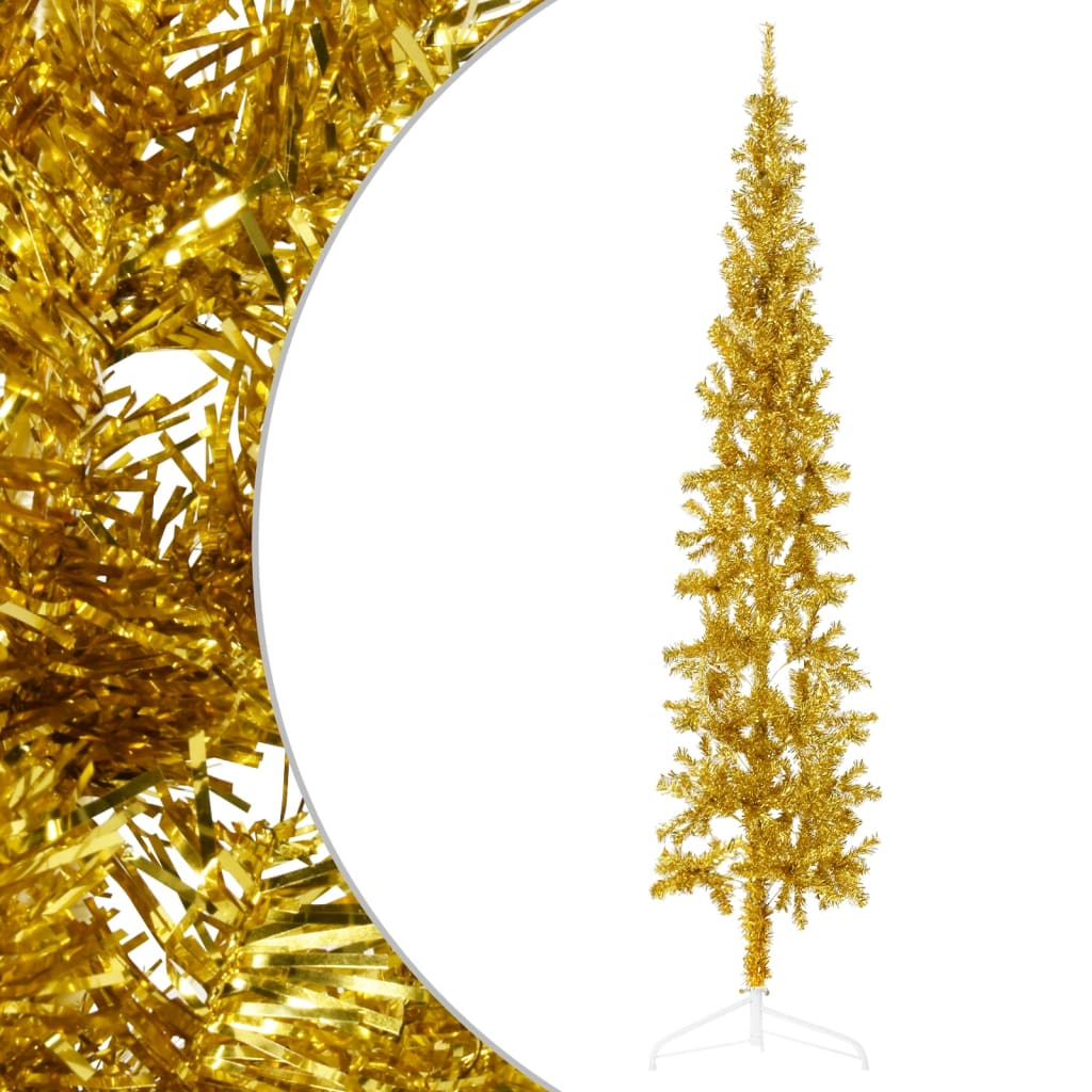 Lauxe Slim Artificial Half Christmas Tree Stand Gold 240cm - Unbeatable Bargains