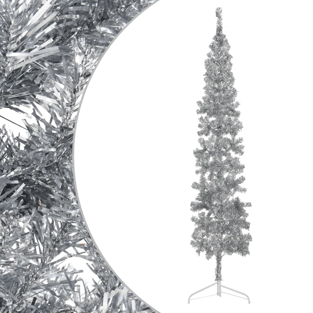 Lauxe Slim Artificial Half Christmas Tree Stand Silver 240cm - Unbeatable Bargains
