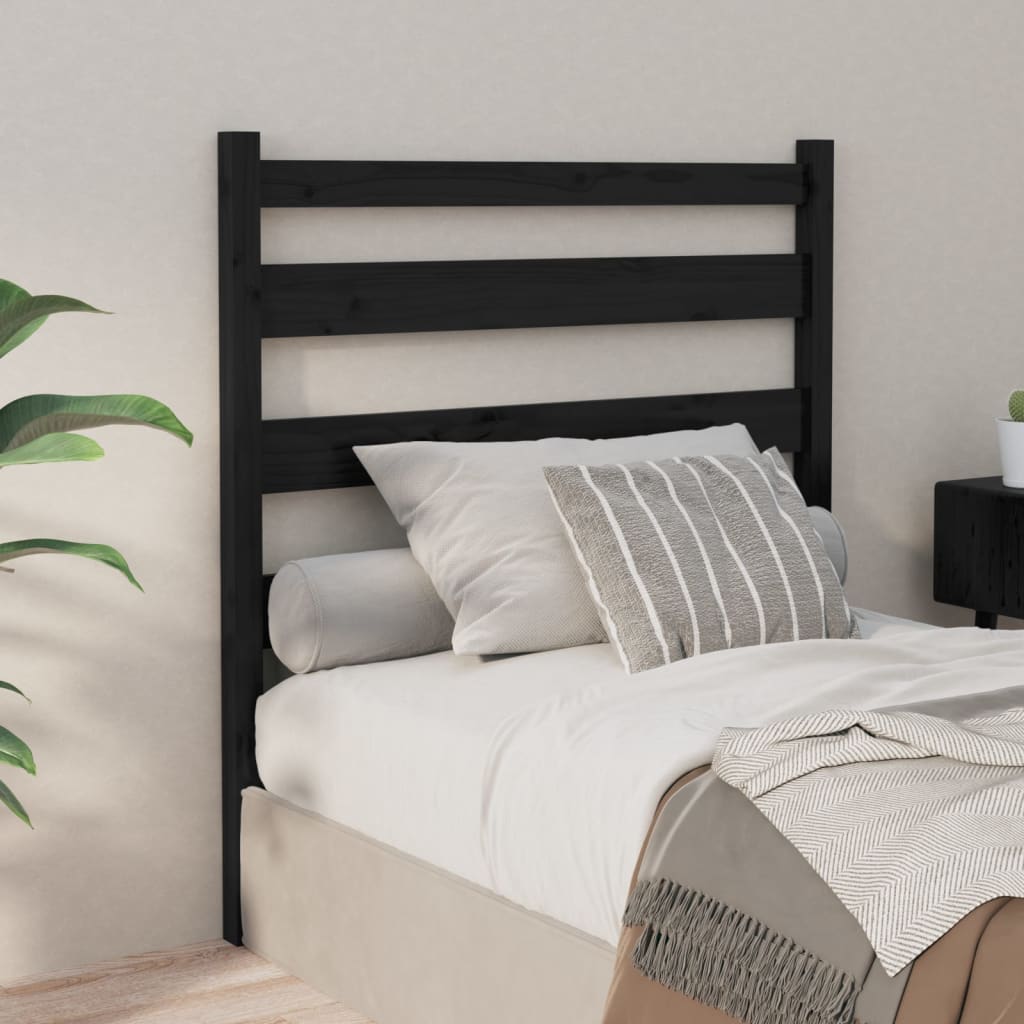 Bed Headboard Black 81x4x100 cm Solid Wood Pine - Decor Base