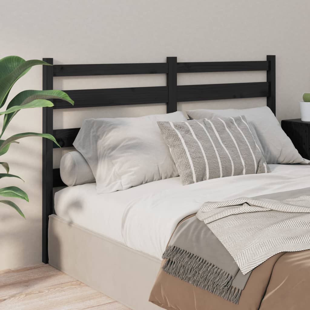 Bed Headboard Black 206x4x100 cm Solid Wood Pine - R and M Furniture