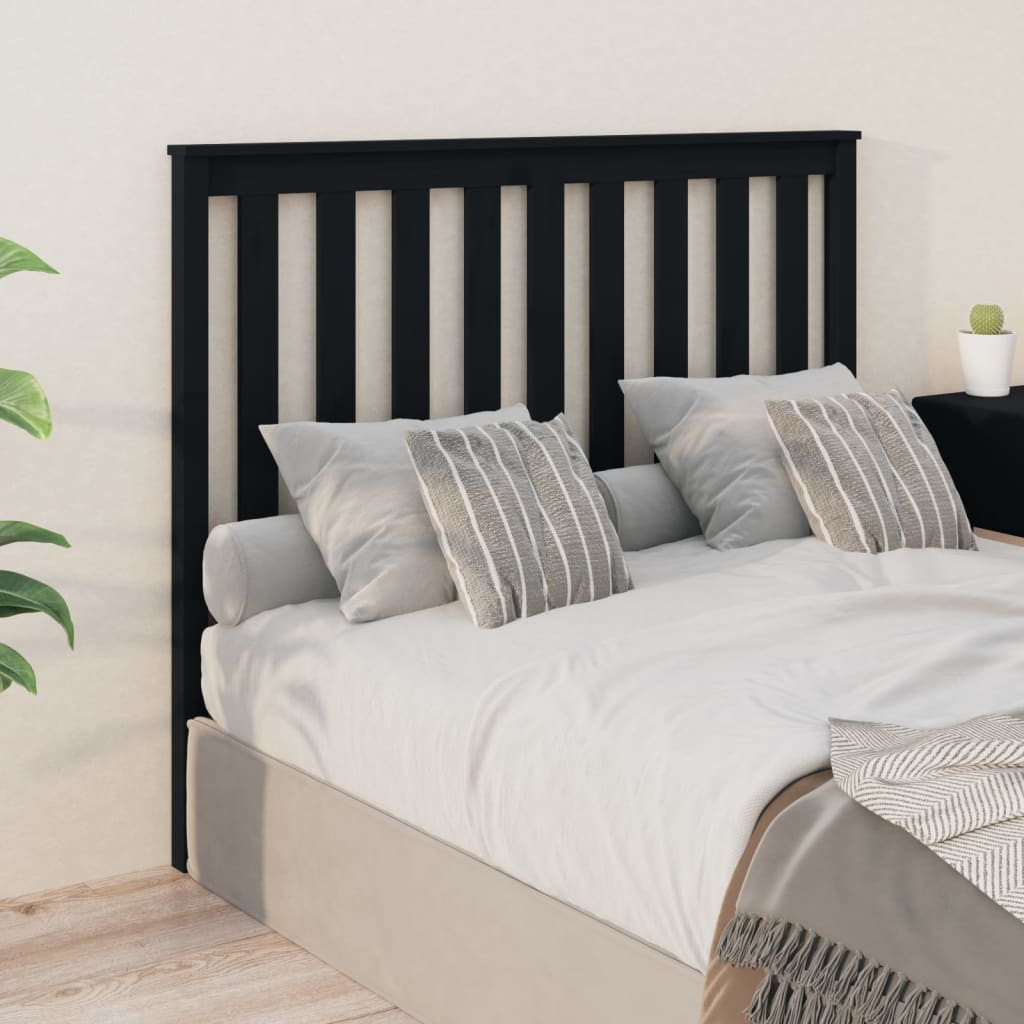 Bed Headboard Black 126x6x101cm Solid Wood Pine - Design Hut