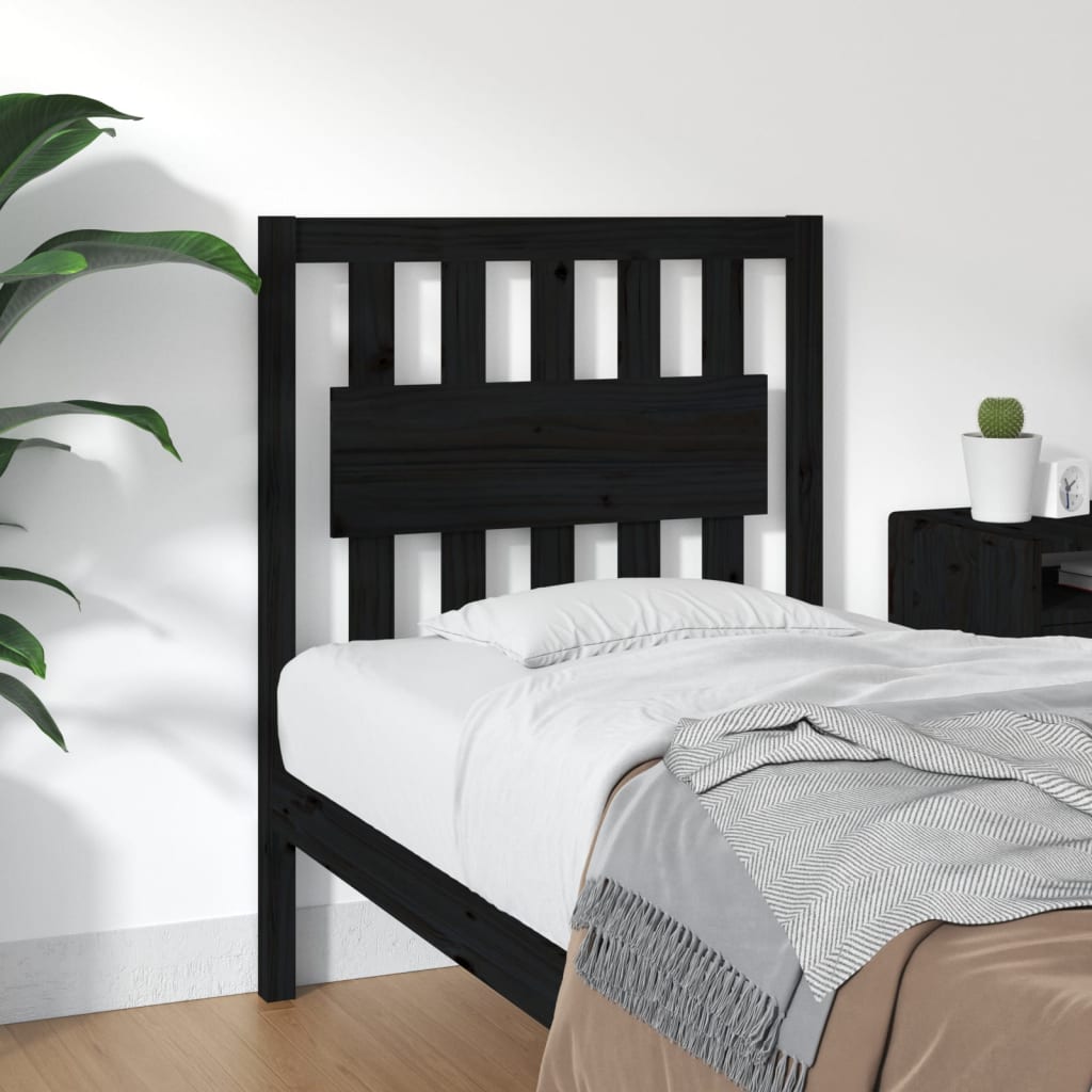 Bed Headboard Black 80.5x4x100cm Solid Wood Pine - Design Hut