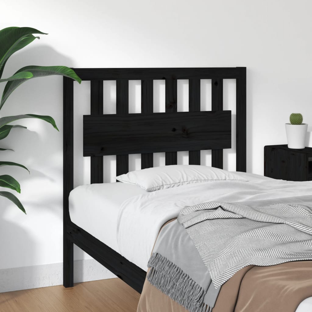 Bed Headboard Black 95.5x4x100cm Solid Wood Pine - Design Hut