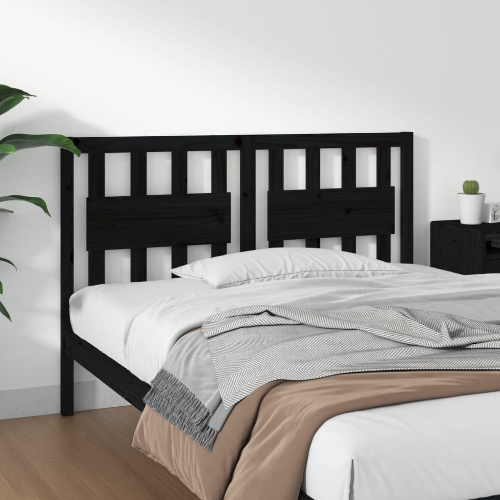Bed Headboard Black 125.5x4x100 cm Solid Wood Pine - Decor Base