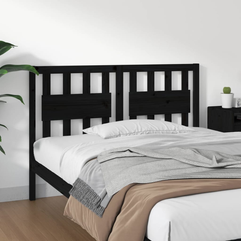 Bed Headboard Black 145.5x4x100 cm Solid Wood Pine - Millennium Furniture