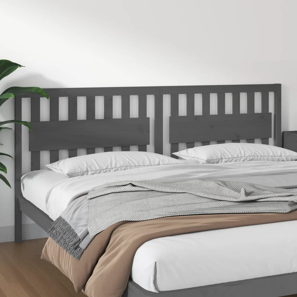 Bed Headboard Grey 205.5x4x100 cm Solid Wood Pine - Sid & Sam
