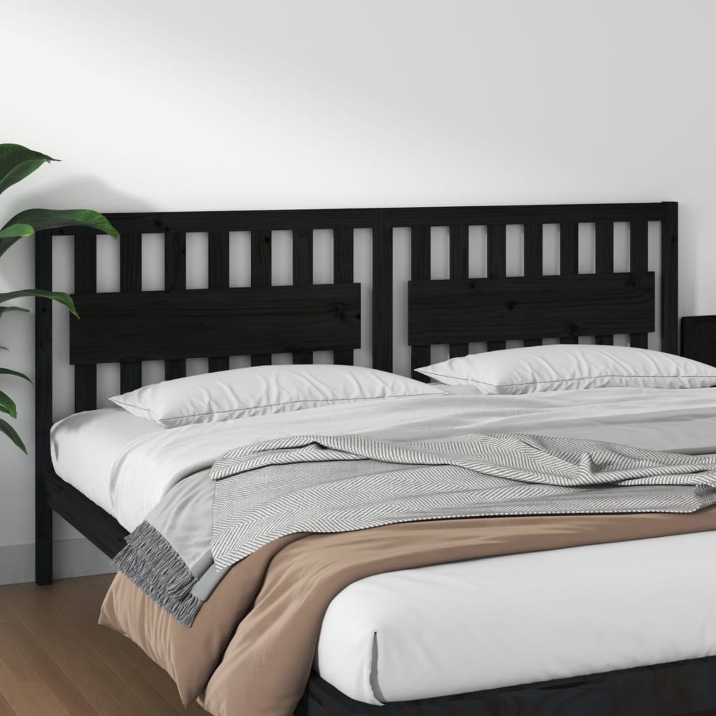 Bed Headboard Black 205.5x4x100 cm Solid Wood Pine - Discount Dealers