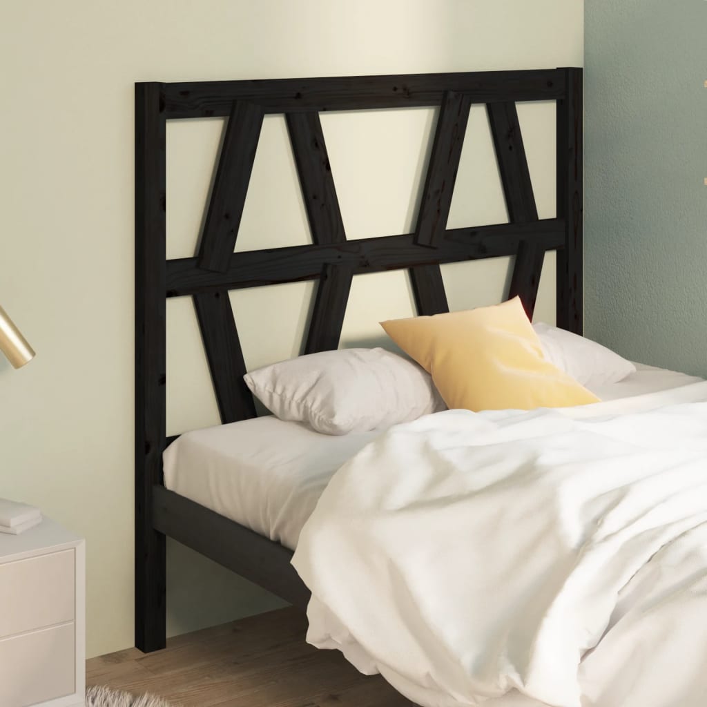 Bed Headboard Black 96x4x100cm Solid Wood Pine - Design Hut