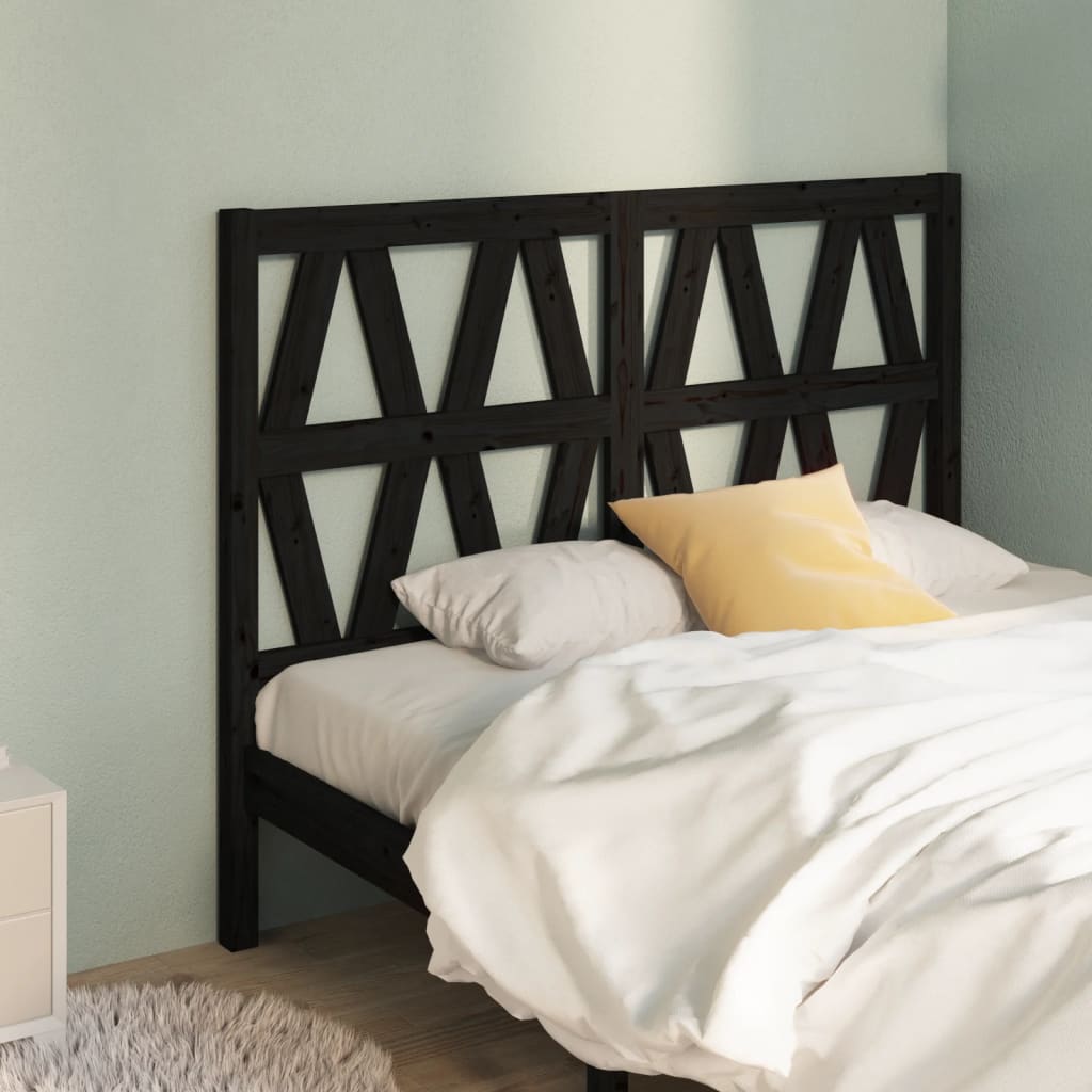 Bed Headboard Black 146x4x100 cm Solid Wood Pine - R and M Furniture