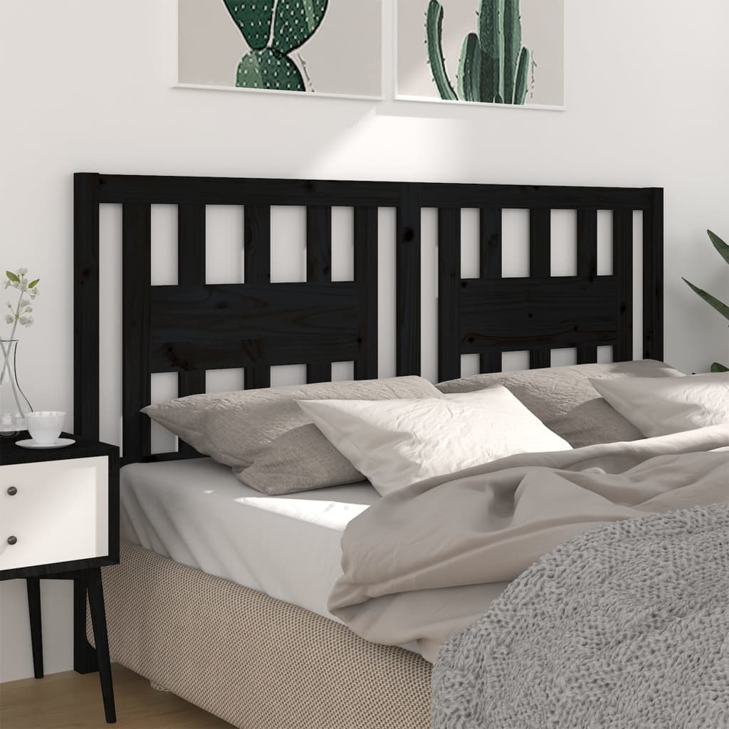 Headboard Black 206x4x100 cm Solid Wood Pine - Sid & Sam