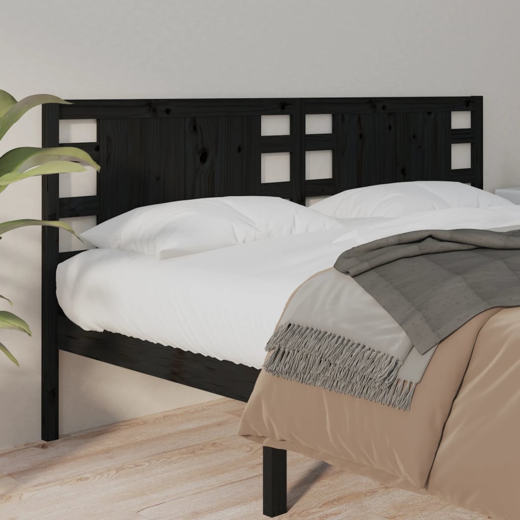 Headboard Black 146x4x100 cm Solid Wood Pine - Design Hut