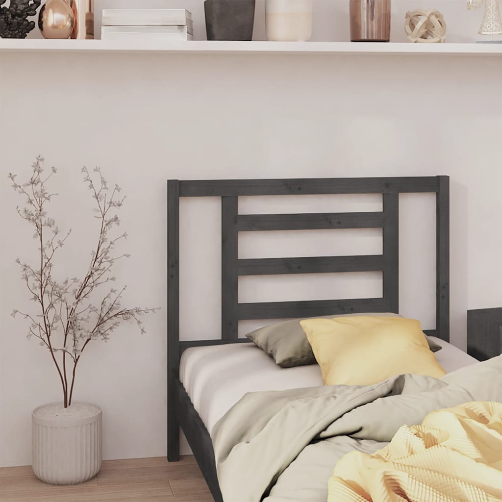 Bed Headboard Grey 106x4x100cm Solid Wood Pine - Design Hut