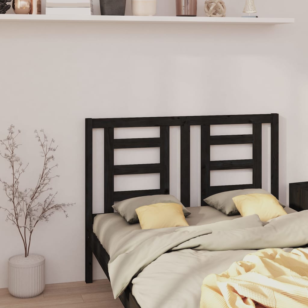 Bed Headboard Black 146x4x100cm Solid Wood Pine - Design Hut