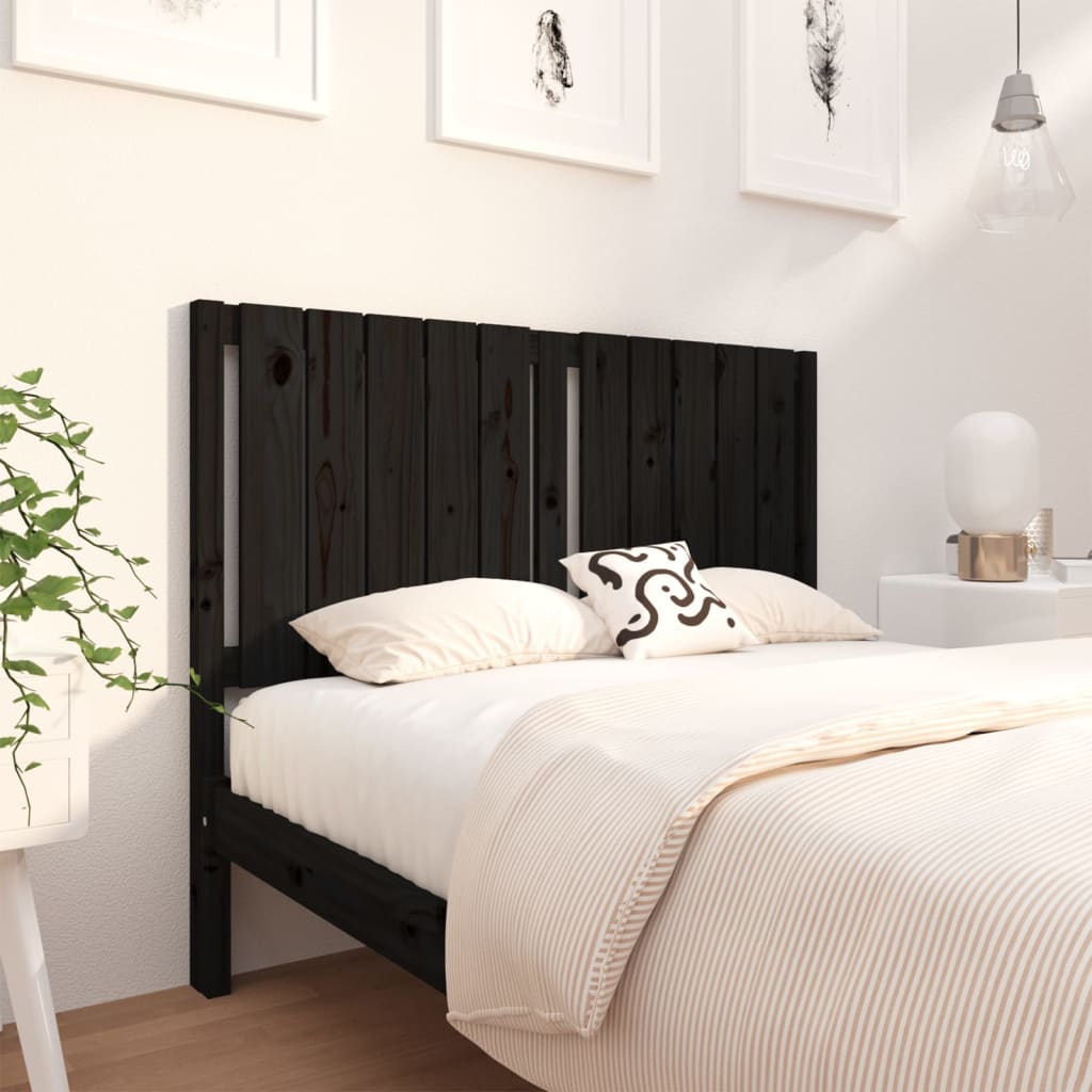 Bed Headboard Black 125.5x4x100cm Solid Wood Pine - Design Hut