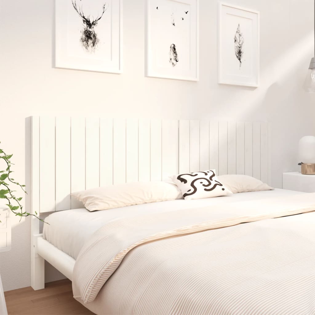 Bed Headboard White 205.5x4x100cm Solid Wood Pine - Design Hut